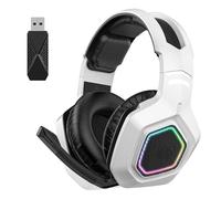 Luocute 2.4G Wireless Gaming Headset, Bluetooth 5.3 PC Gaming Headphone with Noise Canceling Microphone and 50mm Drivers, Super Low Latency 20ms and 20 Hours Playback Time (White)