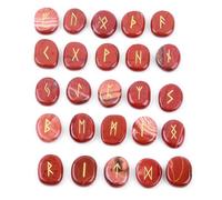 Luocute 25 Pcs Red Rune Stones Set, Engraved Elder Futhark Alphabet with Black Velvet Pouch for Meditation Worry Stones