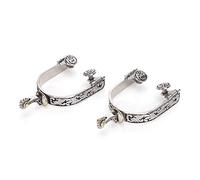 Luocute 2PCS Stainless Steel Western Cowboy Spurs, Exquisite Pattern Horse Boot Spurs with Rotatable Gear for Equestrian Competition Dressage Training Ranch