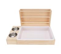 Luocute 3 in 1 Rabbit Feeder with Litter Box, Wooden Feeder with 2 Bowls and Litter Box for Guinea Chinchilla Bunny Other Small Animals,Large Capacity and Preventing Waste