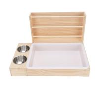 Luocute 3 in 1 Rabbit Feeder with Litter Box,Wooden Feeder with 2 Bowls Litter Box for Guinea Chinchilla Bunny Other Small Animals,Large Capacity Preventing Waste