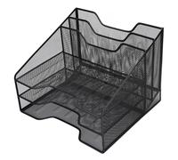 Luocute 3 Tier Paper Tray, Metal Mesh Desktop Organizer with 3 Horizontal Trays and Rear Upright Area, for Office Supplies and Document Storage