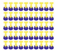 Luocute 50pcs Tile Leveling System Kit, with Stainless Steel Reusable T Levelers and 2mm Spacers for Floor Wall Ceramic Tile Installation, Reusable Leveling System Kit with Wrenches (Blue Yellow)