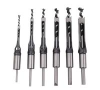 Luocute 6pcs Square Hole Mortise Chisel Drill Bit Tools, 5/8" 9/16" 1/2" 3/8" 5/16" 1/4" HSS Woodworking Hole Saw Mortising Chisel Drill Bit Set, Different Sizes