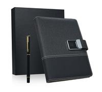 Luocute A5 Leather Notebook, Fingerprint Lock Security PU Leather Journal with 16GB USB Drive and 280mAh Battery, 6 Ring for Business Professionals Students