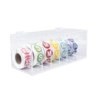 Luocute Acrylic Label Dispenser, 7 Slot Wall Mount Sticker Roll Holder with 7 Rolls of Labels, Acrylic Sticker Holder Covered Dispenser Wall Mount Holding for Office Desktop Clear