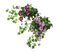 Luocute Artificial Hanging Morning Glory Flowers, Lifelike Reusable Faux Vines, for Wedding Party Decoration, 2 Pcs Silk Flowers with Eucalyptus Leaves (Deep Purple+Light Purple)