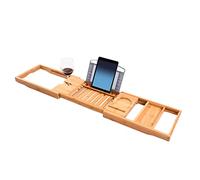Luocute Bathtub Tray, Expandable Bath Caddy with Wine Glass and Book Holder for Bathtub Relaxation in Home Bathroom