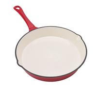 Luocute Enameled Cast Iron Skillet, One Piece Long Handle Red 25cm Diameter Ergonomic Design Kitchen Frying Skillet for Cooking, Red Exceptional Heat Retention Professional Cookware