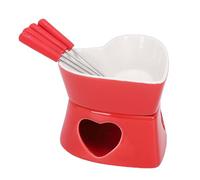 Luocute Heart Shaped Chocolate Fondue Mug Set, Ceramic Sweet Melting Cup with Fork and Candle for Date Night Birthday Wedding Gifts, 350ml Red White