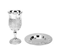 Luocute Kiddush Cup, Zinc Alloy Handcrafted Elegant Goblet with Matching Tray, for Wedding Party Seder Holiday and Family Ceremonies (Silver Color)