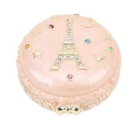Luocute Mini Macaron Shape Storage Box, Enamel Trinket Box Candy Case Container Metal Hinged Jewelry Organizer With Rhinestones for Necklace Ring Earrings (Light Yellow)