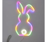 Luocute Neon Sign, Bunny LED Wall Light for Easter Decorations, for Bar Club Wedding Birthday Party Bedroom Living Room (White Pink)