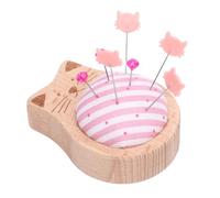 Luocute Pin Cushions for Sewing with Cat Jewel Head Pins Wooden Base Pink Strip Pattern Needles Holder for Quilting Crafts Patchwork Decor