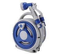 Luocute Portable Hose Reel Water Garden Hose Reel 15m ABS PVC Wall Mount with 10 Function Spray Nozzle for Garden Watering Car Washing, Handheld Sunproof Hosing Reeling