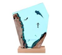 Luocute Resin Ocean Night Light, Diver Cave Light Ornament, USB Powered Vivid Marine Art Desk Decoration with Wooden Base, Variable Lights, Suitable for Holidays and Christmas Gifts