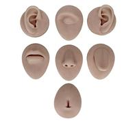 Luocute Silicone Body Model, Soft Human Body Parts Practice Kit with Eye Ear Nose Mouth Tongue Navel, with Acrylic Display Rack for Teaching Display Jewelry Show (Dark Skin Tone)