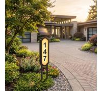 Luocute Solar House Numbers Illuminated Address Sign, 3.7V 1200mAh | Dual Ground Stake, 5V Solar Panel, Auto Dusk-to-dawn LED, Yard Street Door Display, Fits Letters and Numbers, No Wiring