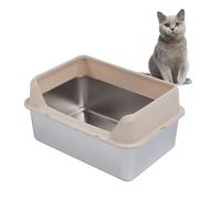 Luocute Stainless Steel Cat Litter Box, 19.7 X 13.8 X 5.9 Inches Top Entry Large Kitty Litter Pan with Scoop for Big Cats (Khaki)