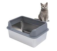 Luocute Stainless Steel Cat Litter Box, 19.7 X 13.8 X 5.9 Inches Top Entry Large Kitty Litter Pan with Scoop for Big Cats (Dark Gray)