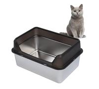 Luocute Stainless Steel Cat Litter Box, 19.7 X 13.8 X 5.9 Inches Top Entry Large Kitty Litter Pan with Scoop for Big Cats (Black)