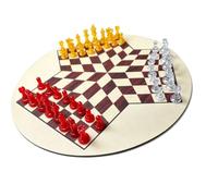 Luocute Three Player Chess Set with 35cm Board Plastic Pieces (Wood Grain