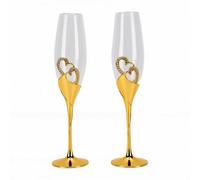 Luocute Wedding Champagne Glasses, Elegant Heart Rhinestone Design Toasting Flutes Set, High Transparency Glass, with Comfortable Ergonomic Stem, for Anniversary Engagement Party (Gold（Warm White