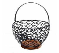 Luocute Wire Egg Basket with Wooden Base, Metal Handle Egg Collecting Basket for Eggs, Multifunctional Countertop Holder (Black)