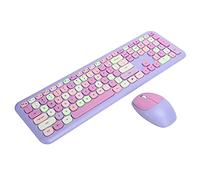 Luocute Wireless Keyboard Mouse Set, 2.4G 110 Keys Multimedia Keyboard Computer Accessory with FN Composite Keys for 7 8 10 PC Laptop, Computer Keyboarding Mouse (666 purple mixed color wireless set)
