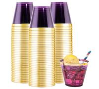 LUODA 150PCS Purple Plastic Cups,9oz Purple Disposable Cups with Gold Rim, Old Fashioned Tumblers Gold Rimmed Plastic Cups for Any occasion: Weddings, Parties, Business Events