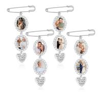 LUODAKA 4Sets Wedding Bouquet Photo Charms, Bridal Bouquet DIY Pin Brooch Making Kit, Double Oval Glass Heart Pendant Photo Frame, for Sweet Memory-Friend Birthday Graduation Gift