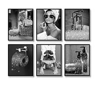 Luodroduo Fashion Wall Art Bathroom Wall Decor Prints Set of 6 Black and White Glam Glitter Canvas Posters Pictures Photos Artwork Modern Women Funny (Black and White, 8"x10" UNFRAMED)