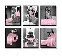 Luodroduo Fashion Wall Art Decor Prints Set of 6 Black and White Pink Glam Glitter Canvas Posters Pictures Photos Artwork Wall Modern Women Funny Bathroom (B&W PINK, 8"x10" UNFRAMED)