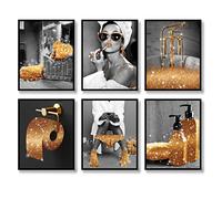 Fashion Wall Art Bathroom Wall Decor Prints Set of 6 Black and White Gold Glam Glitter Canvas Posters Pictures Photos Bathroom Artwork Wall Modern Women Funny Bathroom (B&W GOLD, 8"x10" UNFRAMED)