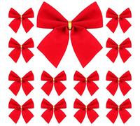 LUOEM 12Pcs Red Velvet Ribbon Bows Christmas Tree Hanging Decorations Indoor Xmas Ornaments Bowknot Ribbon Christmas Tree Red Decorations for Xmas Wreaths, Garlands and Present Wrapping