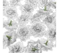 LUOEM 50 Pieces Silver Artificial Rose Heads Craft Flowers Silk for Clothing Wedding Album