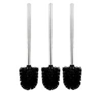 LUOEM Black Stainless Steel Handle Toilet Brush Set, 3 Pack - 36cm Long, 8cm Brush Head, Anti-Odor, Mold & Mildew Resistant, Ideal for Bathroom Cleaning