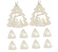 LUOEM Nativity Pendant Wooden Christmas Ornaments Set of 10 with Ropes the Birth of Jesus Rustic Hanging Decorations for Tree and Craft Projects