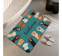 LUOENY Absorbent Cat Paws Welcome Bath Mat Non Slip 75 * 43 cm, Quick Dry Magic Bathroom Mat, For Bathtub, Bedroom, Kitchen, Toilet, Door, Washing Table