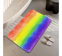 LUOENY Absorbent Colorful Stripe Rainbow Bath Mat Non Slip 75 * 43 cm, Quick Dry Magic Bathroom Mat, For Bathtub, Bedroom, Kitchen, Toilet, Door, Washing Table