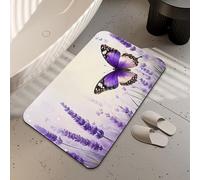 LUOENY Absorbent Purple Butterfly Bath Mat Non Slip 75 * 43 cm, Quick Dry Magic Bathroom Mat, For Bathtub, Bedroom, Kitchen, Toilet, Door, Washing Table