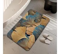 LUOENY Bath Mat, Gold Ginkgo Leaf Non Slip Thin Door Mat Fit Under Door Quick Dry Super Absorbent Washable Kitchen Rug for Bathroom Floor Bathtub Shower Sink, 17"x30"