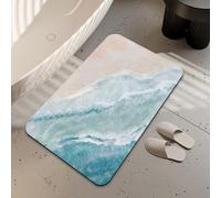 LUOENY Bath Mat Non Slip Backing Thin Beach Blue Bathroom Rug Fit Under Door Quick Dry Absorbent Bathroom Floor Mat Shower Rug for in Front of Bathtub Shower 75x43 cm
