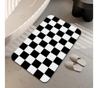 LUOENY Door Mat, Non Slip Black and White Square Shower Mat Super Absorbent Stain Resistant Quick Dry Thin Kitchen Rug for Bathroom Floor Kitchen Bedroom, Easy Care 17"x30"