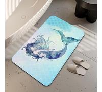 LUOENY Mermaid Bath Mat, Non-Slip Quick Dry Absorbent Thin Bathroom Rug Fit Under Door Bathroom Mat Shower Rug for in Front of Bathtub, Sink, Shower Room (75x43 cm)