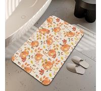 LUOENY Non-Slip Bath Mat 75x43 cm, Absorbent Quick Drying Thin Bathroom Mat for Bathtub Side Floor, Easy to Clean, Orange Fall Pumpkin