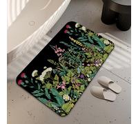 LUOENY Non-Slip Bath Mat 75x43 cm, Absorbent Quick Drying Thin Bathroom Mat for Bathtub Side Floor, Easy to Clean, Herbs and Wild Flowers