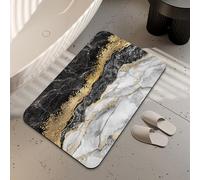 LUOENY Non-Slip Bath Mat 75x43 cm, Absorbent Quick Drying Thin Bathroom Mat for Bathtub Side Floor, Easy to Clean, Black White Gray Gold Marble