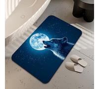 LUOENY Wolf and Moon Bath Mat Super Absorbent Quick Dry Thin Door Mat Fit Under Door Non Slip Backed Kitchen Rug for Entryway Front Porch Kitchen Laundry Room, 17"x30"