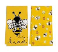 LUOENY Yellow Bee Tea Towels for Drying Dishes, Absorbent Decorative Kitchen Towel, Cleaning Cloth for Kitchen Baking Bar Bathroom Decoration (18x24 Inch Set of 2)